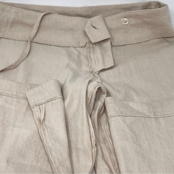 Y2K Bebe Ivory Wide Leg Linen Blend Slacks Size 2 Gold Stitching Salvedge Edge - Picture 12 of 14